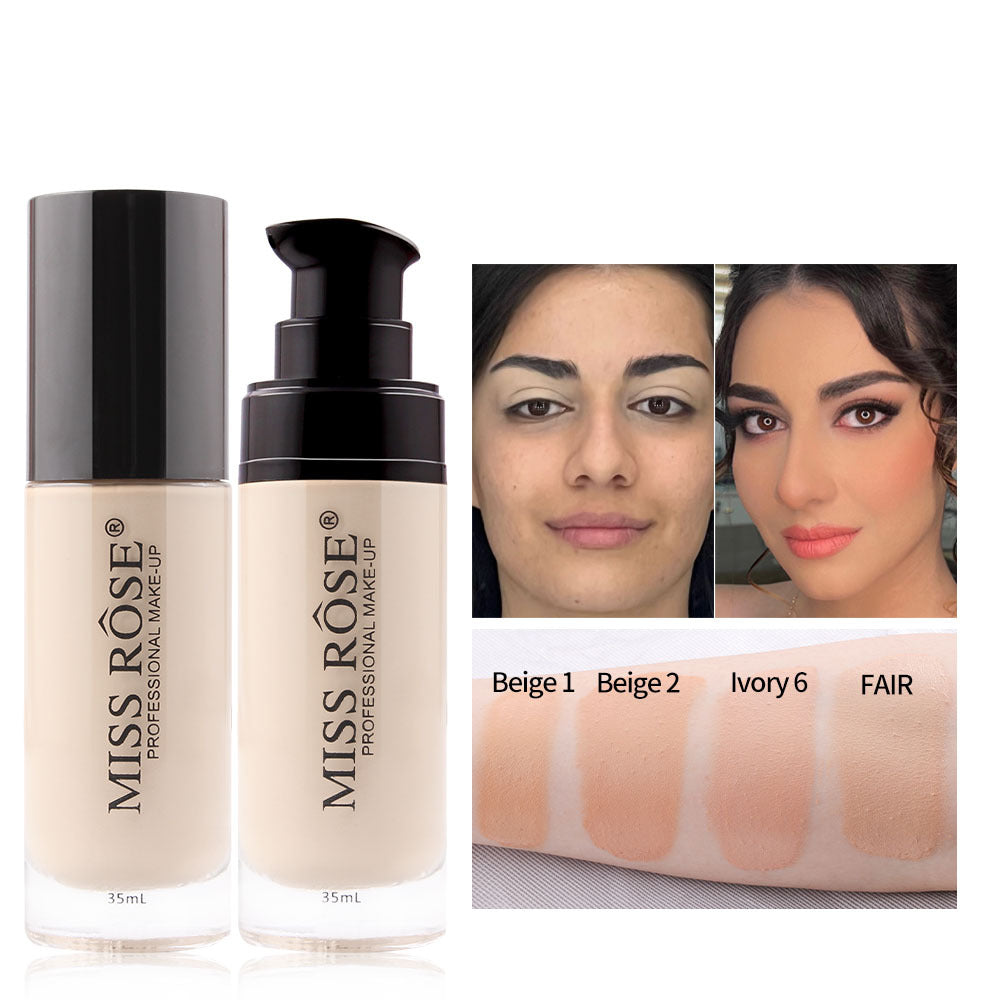 MISS ROSE Waterproof Oil Control Light Natural Long-lasting Concealer Liquid Foundation