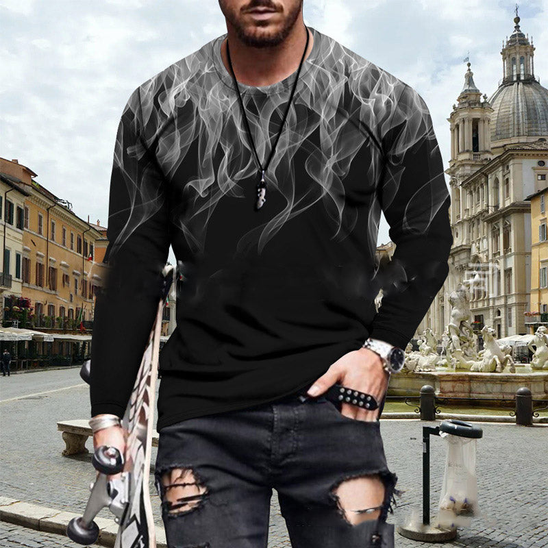 Camiseta de manga larga con estampado 3D en color Splash de cuello redondo a la moda