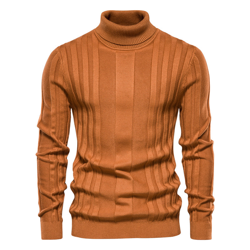 Men's Casual High-neck Solid Color Warm Striped Sweater