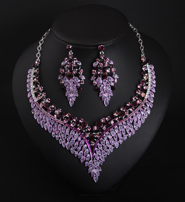 Full Rhinestone Color Clavicle Necklace Earrings Set