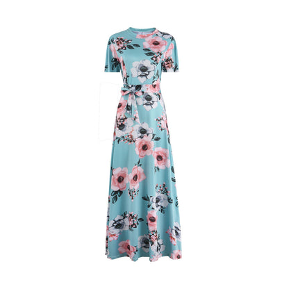 Women Flower Print Short-sleeved Dress