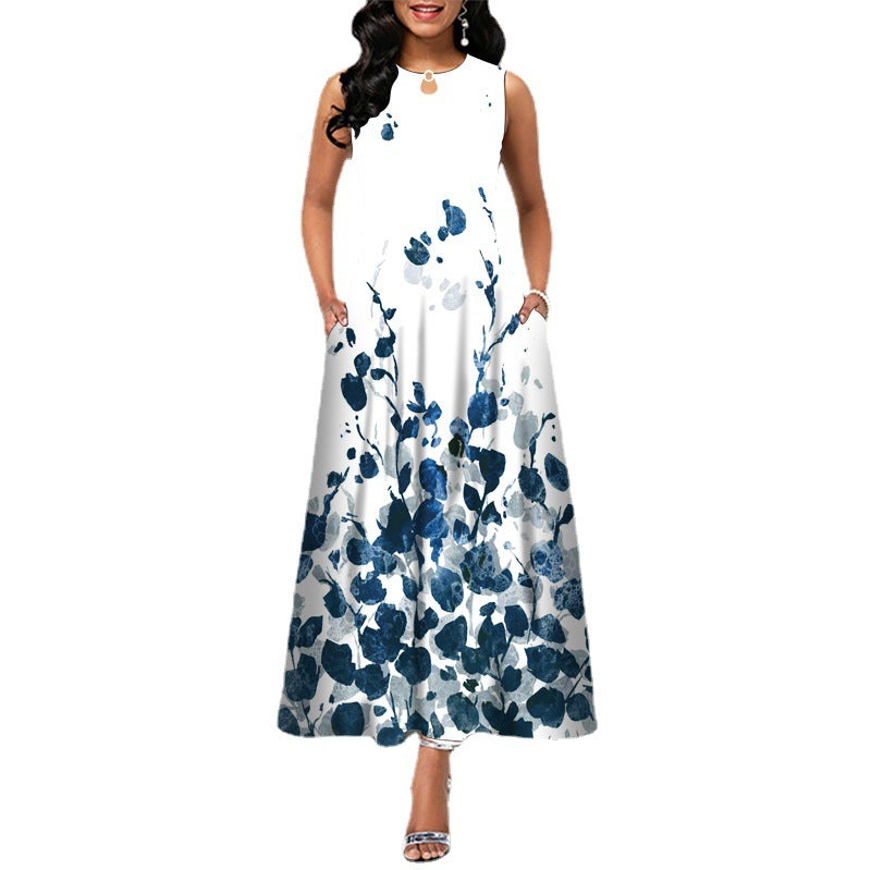 Black and White Color Block Floral Print Maxi Dress