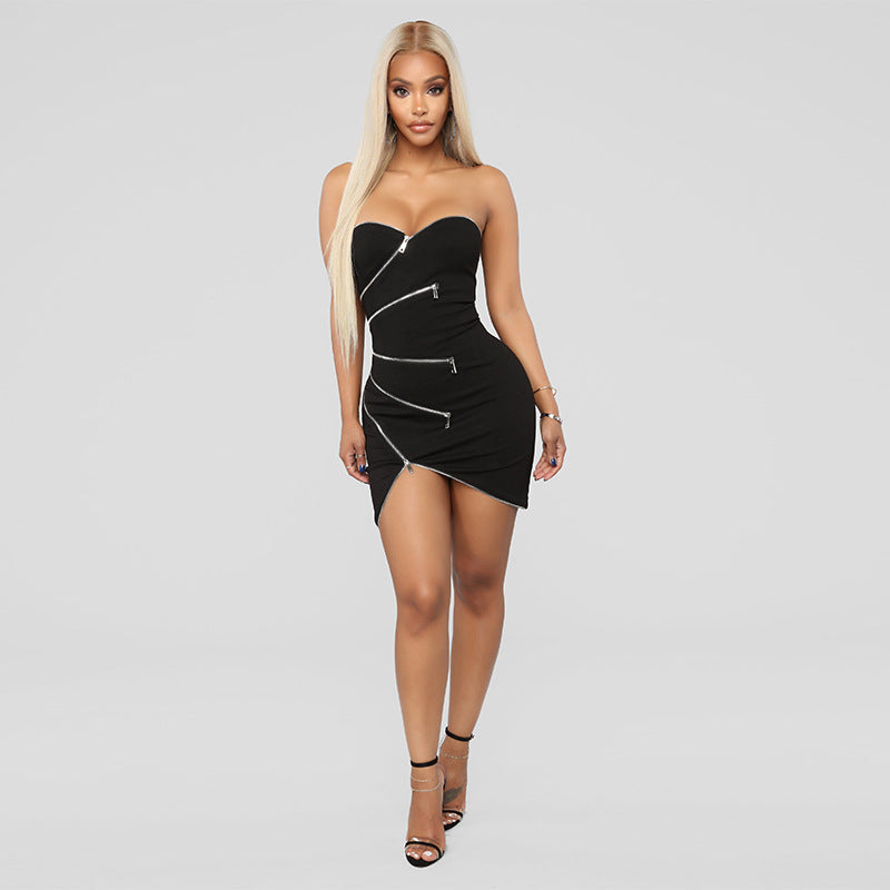 Vestido de mujer con cremallera irregular y parte superior de tubo