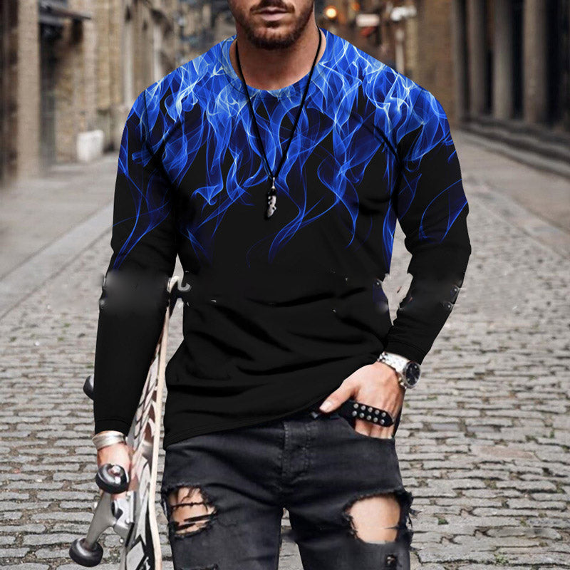 Camiseta de manga larga con estampado 3D en color Splash de cuello redondo a la moda