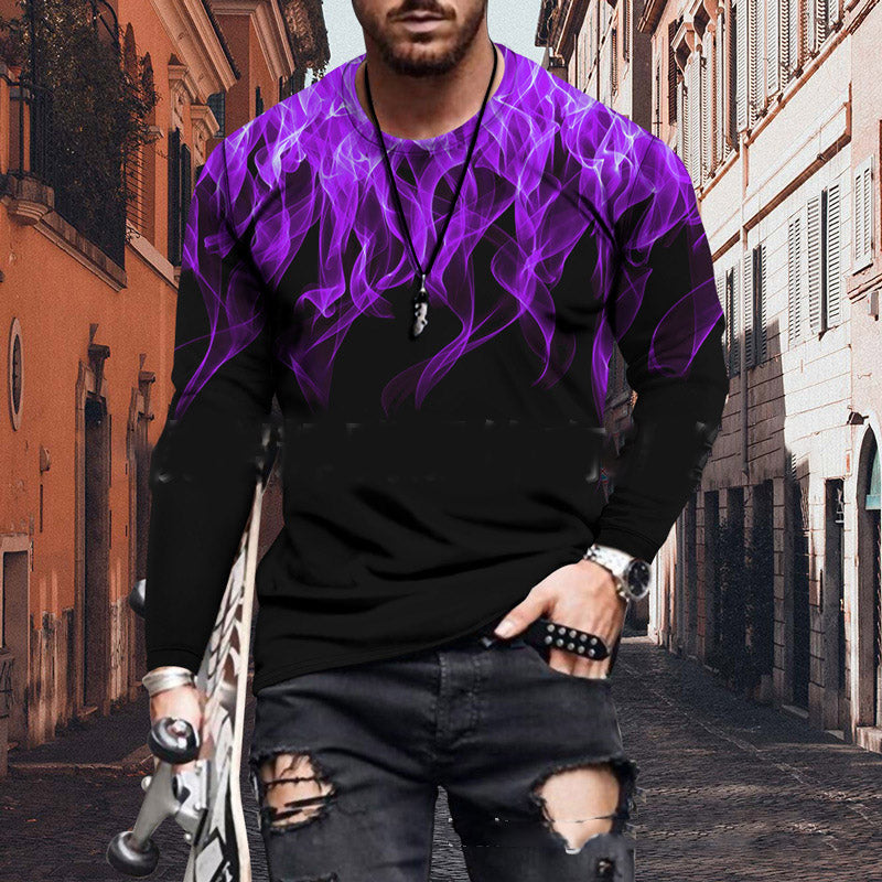 Camiseta de manga larga con estampado 3D en color Splash de cuello redondo a la moda