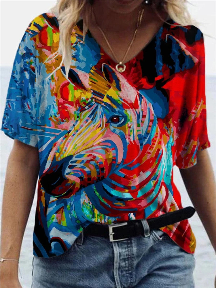 T-shirt Femme Multicolore Ample Manches Courtes