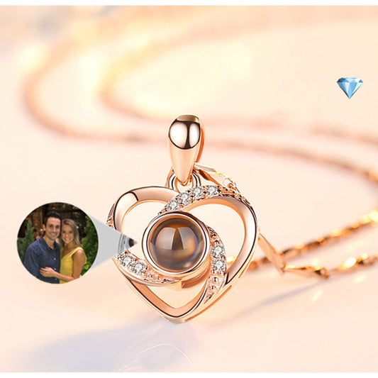 S925 Silver Projection Necklace Heart Shape 100 Languages I Love You Necklace