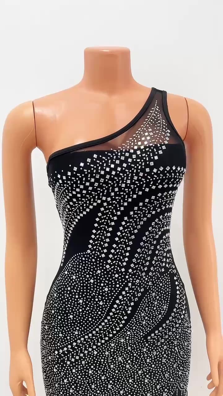 Women's Nightclub Mesh Hot Drill Sling Party Dress