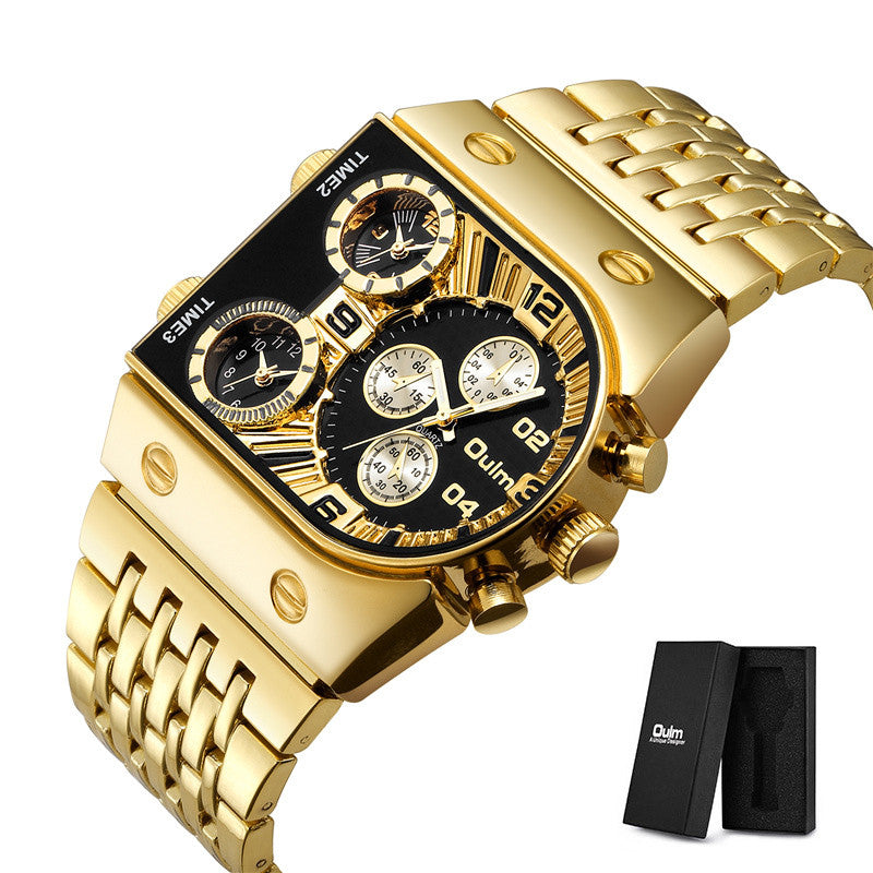 Multi-Zona horaria Reloj de hombre luminoso con esfera grande Correa de acero Cuarzo