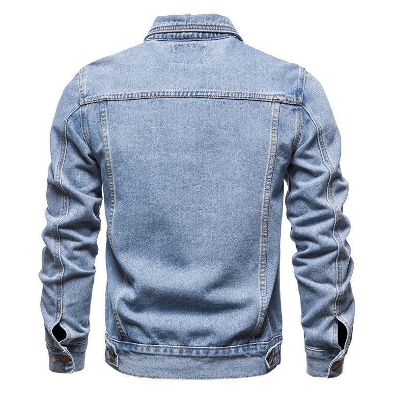 Men's Washed Denim Jacket Youth Casual Long Sleeve Lapel Top