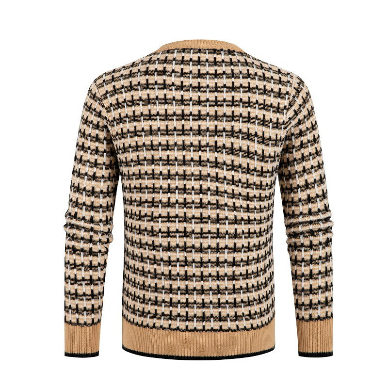 Suéter de cuello redondo a cuadros lisos para hombre