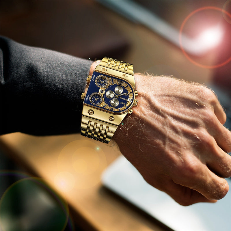 Multi-Zona horaria Reloj de hombre luminoso con esfera grande Correa de acero Cuarzo