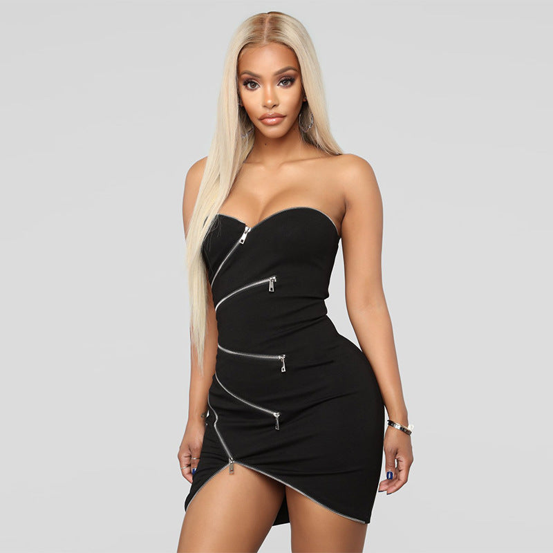 Vestido de mujer con cremallera irregular y parte superior de tubo