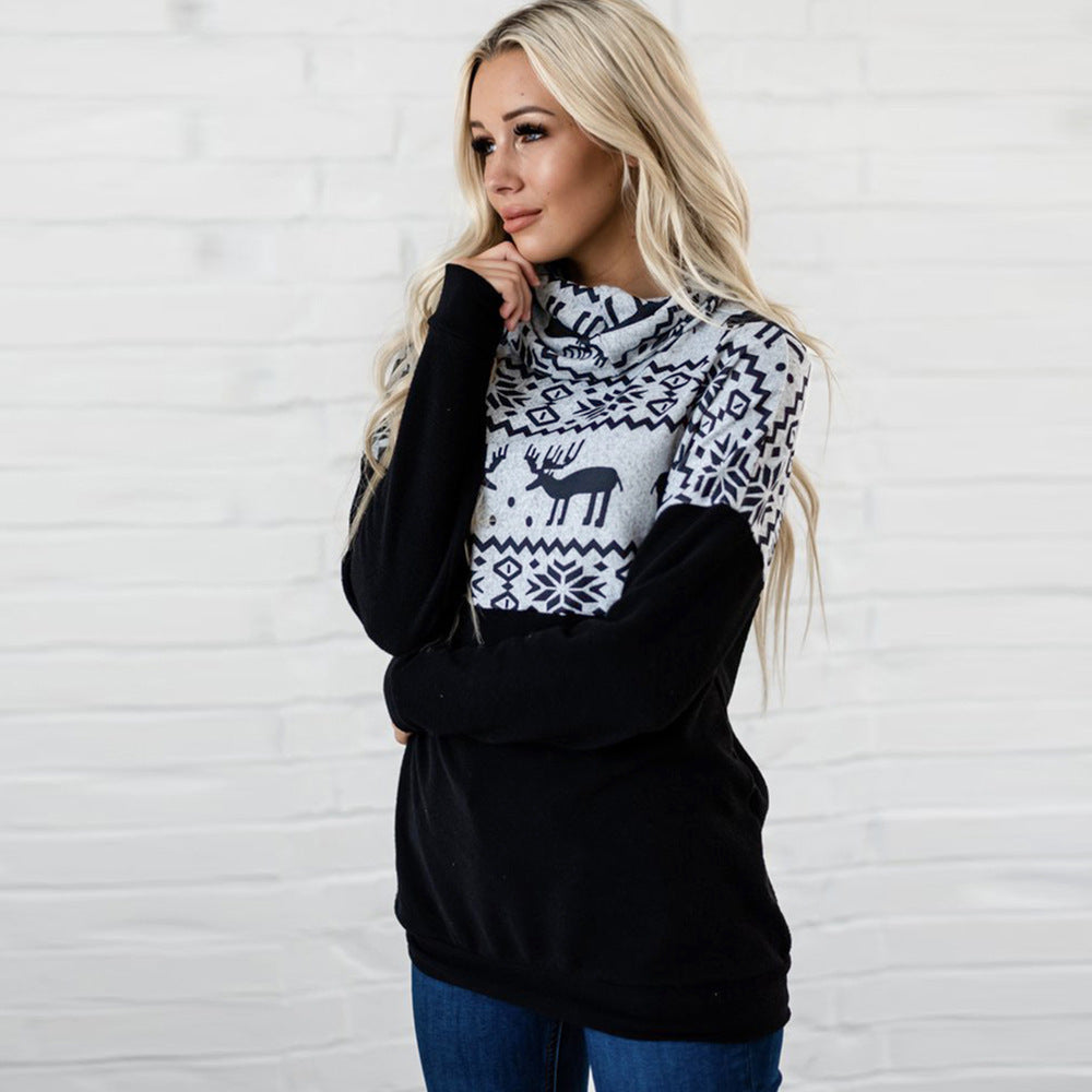 Ladies Winter Long Sleeve Pullover Sweater Printed Casual