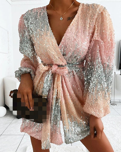 Women's Fashion Sequin V-neck Lace Dress