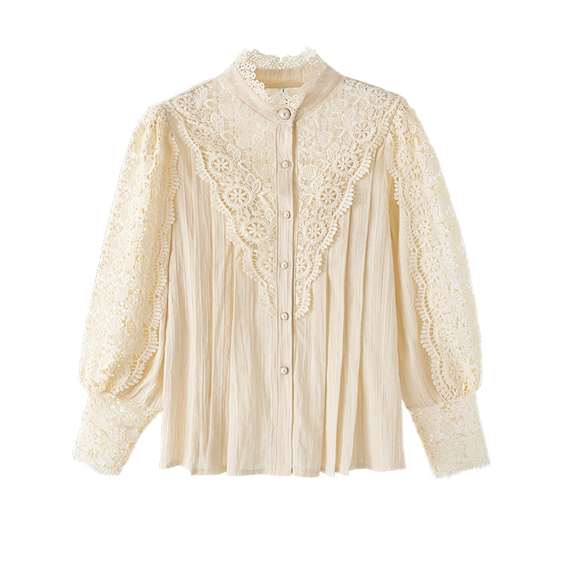 Design Palace Style Blouse Lace Stand-up Collar Long-sleeved Shirt