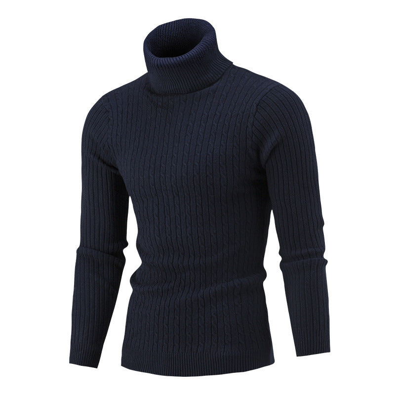 Pull col roulé en tricot coupe slim pour hommes de couleur unie