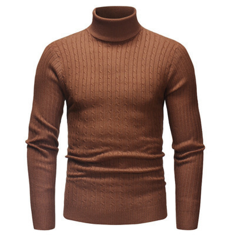 Pull col roulé en tricot coupe slim pour hommes de couleur unie