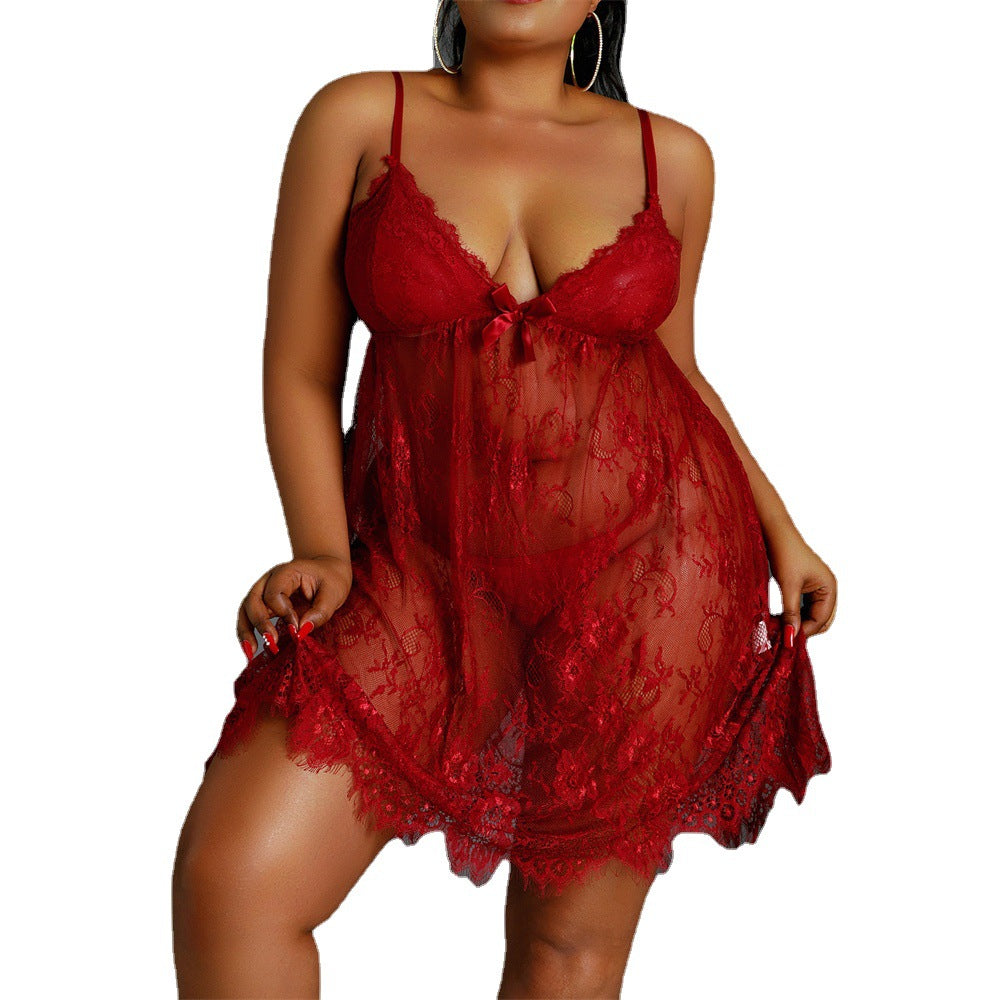 Women's Plus Size Pajamas Lace Stitching Sexy Nightdress