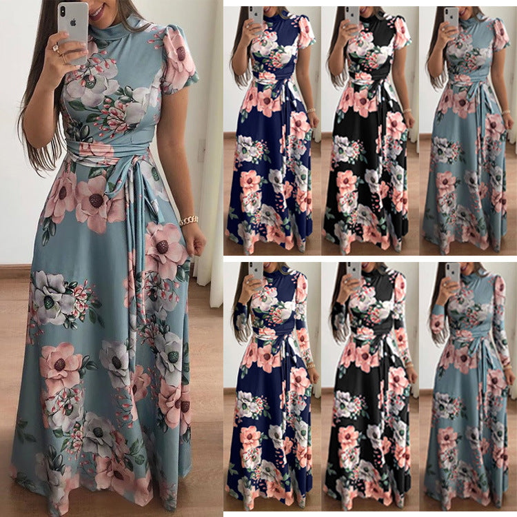 Robe à manches courtes à fleurs pour femmes