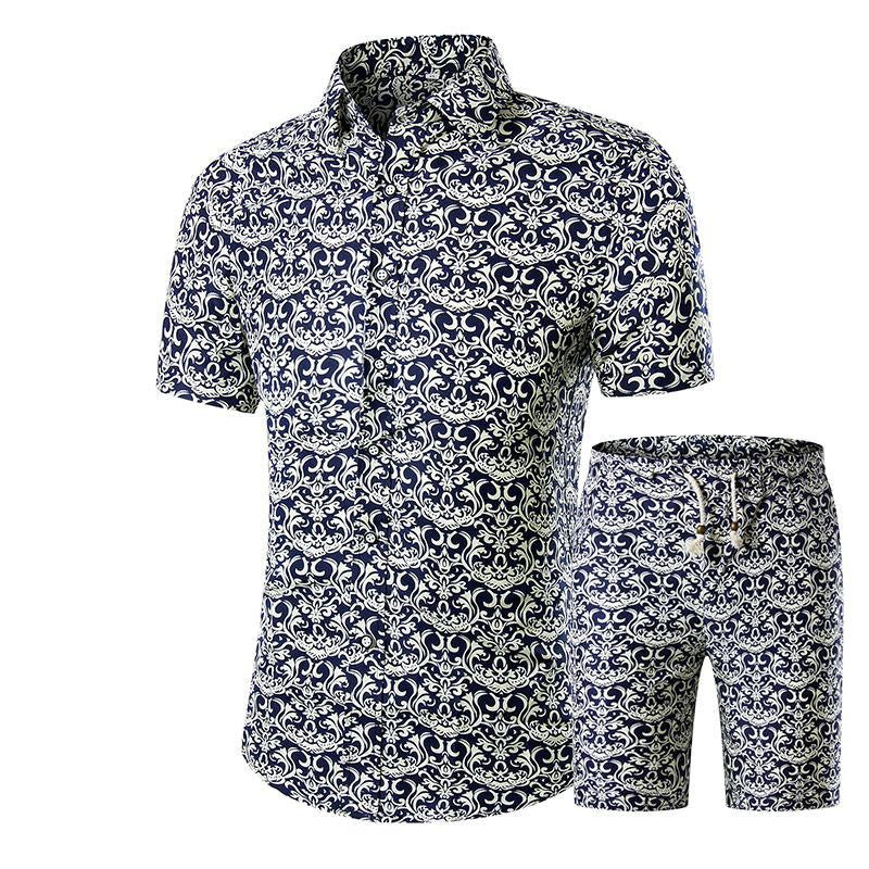 Short-Sleeved Floral Shirt Shorts A Set Of Cross-Border Men'S Beachwear Floral Sports