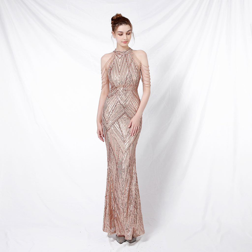 Robe de soirée dos nu robe de soirée femme longue tenue à sequins