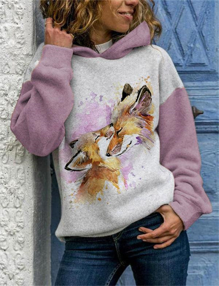 Animal Print Women's Hooded Long-sleeved Sweatshirt